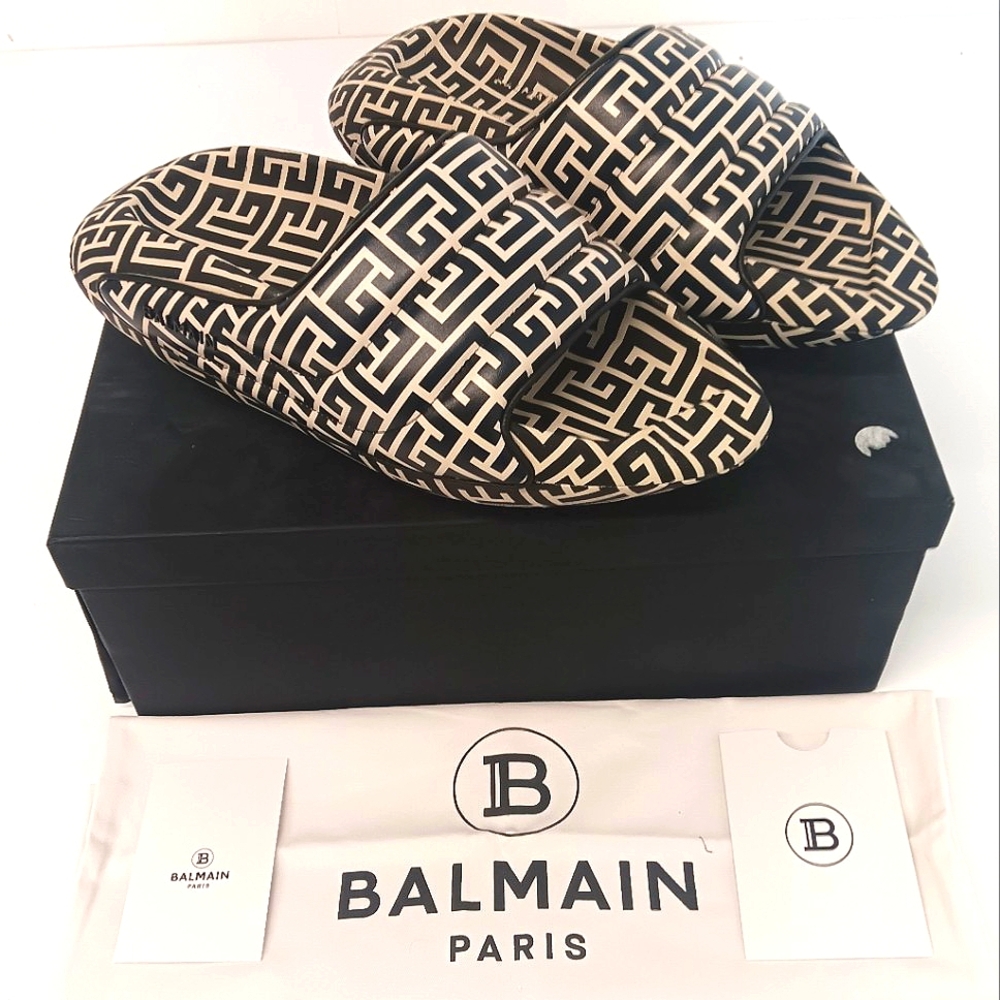 Balmain Men's Quilted Leather B-IT Monogram Sandals